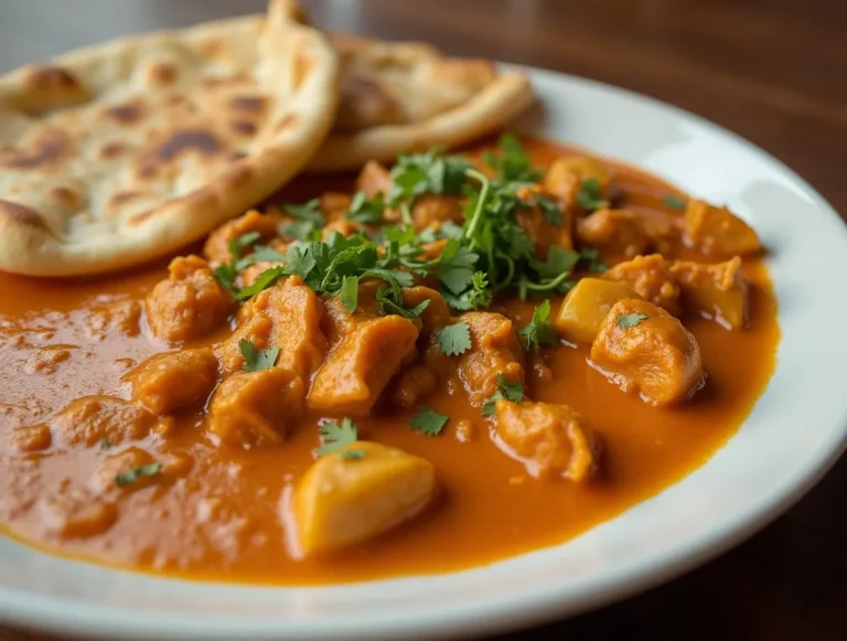 Authentisches Butter Chicken mit cremiger Sauce und frischem Naan-Brot