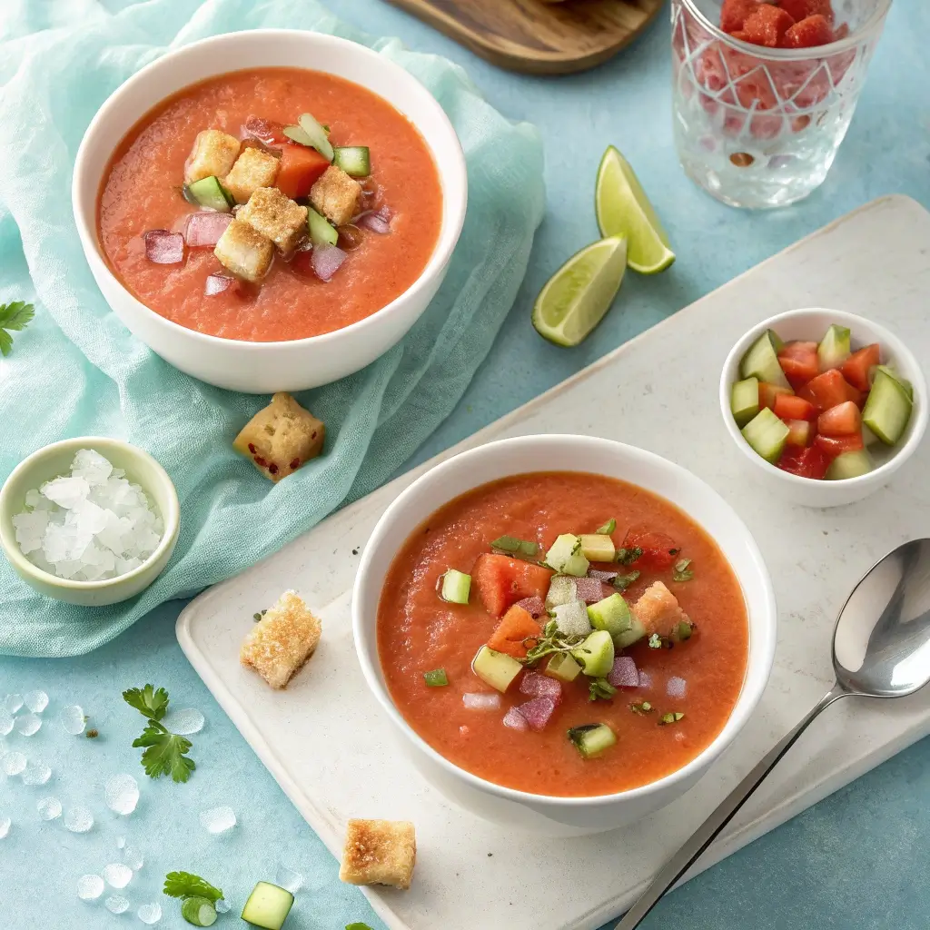 Die perfekte kalte Sommersuppe: So einfach wird Gazpacho aus frischen Zutaten zubereitet – erfrischend, gesund und voller Sommergeschmack.
