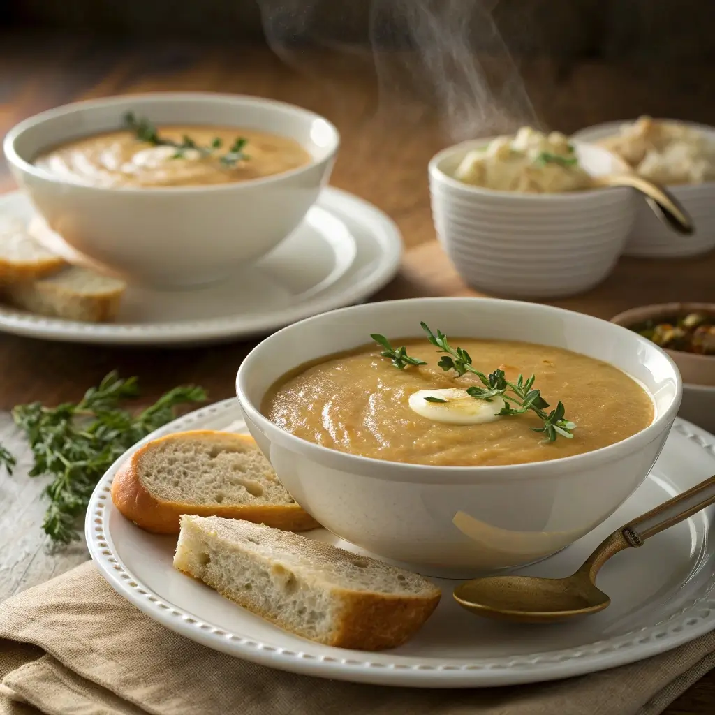 Cremige Maronensuppe mit Thymianbutter – samtig, nussig, aromatisch. Perfekt als Vorspeise oder Herbst-Highlight mit frischem Brot.