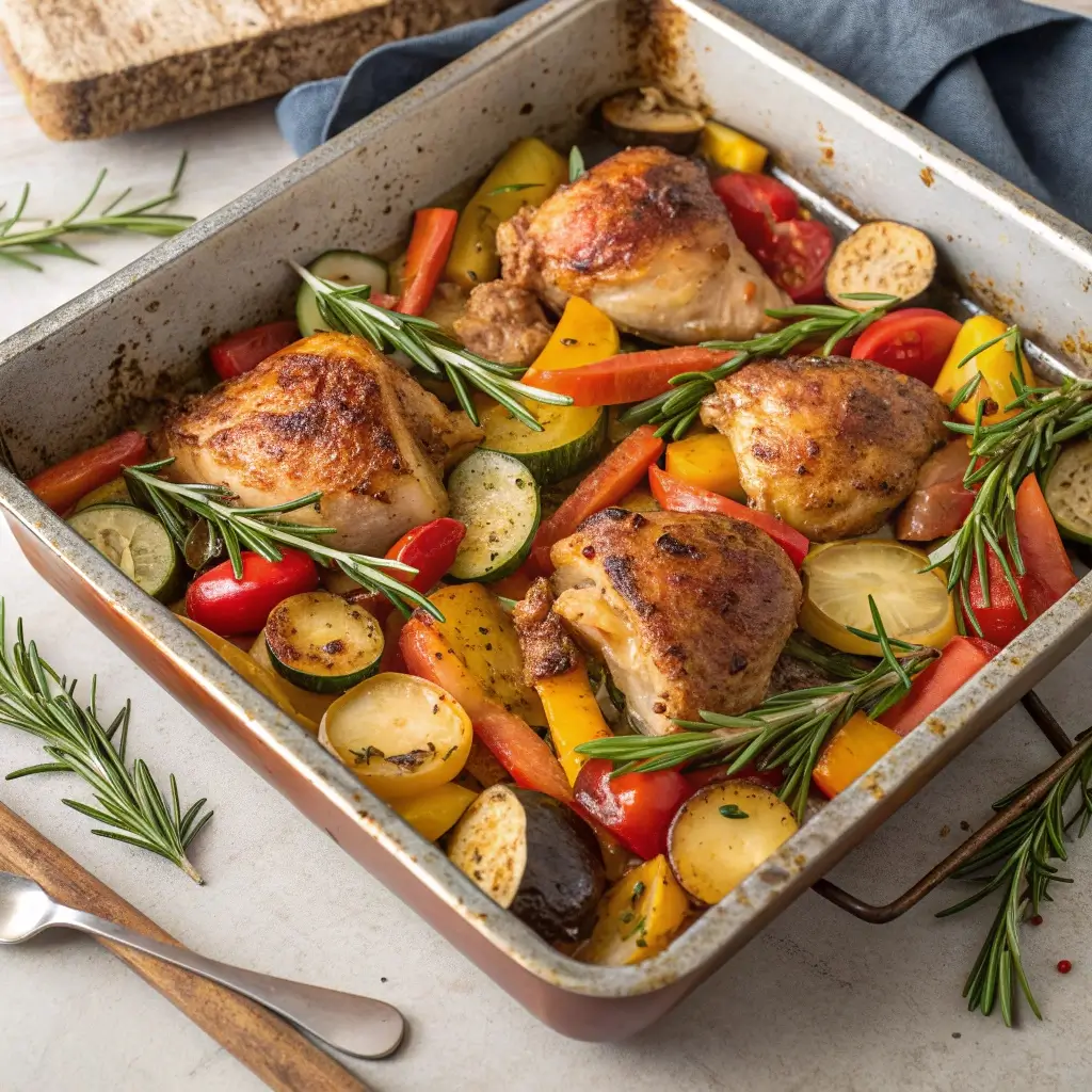 Ofengemüse mit Hähnchen servieren – knusprig, bunt & aromatisch im Backblech