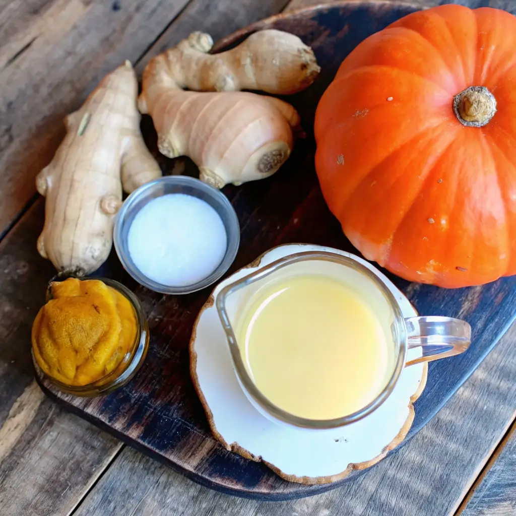 Kürbissuppe Zutaten: frischer Kürbis, Ingwer, Brühe & Gewürze – alles für eine cremige Herbstsuppe