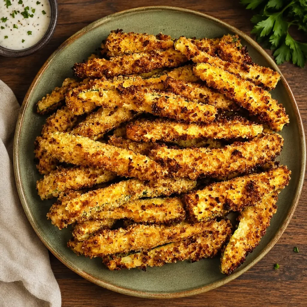 Crispy Zucchini aus dem Airfryer, knusprig paniert und goldbraun gebacken