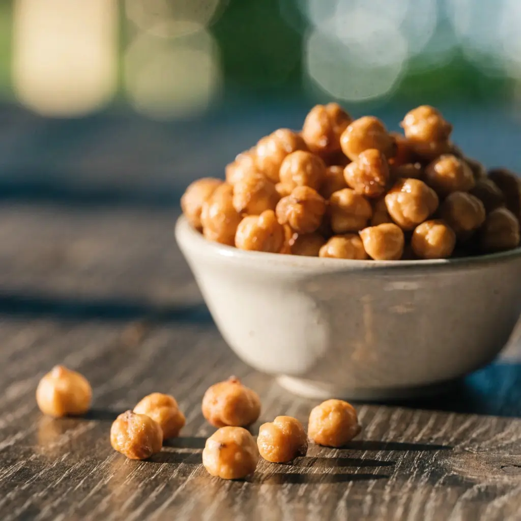 Knusprige Kichererbsen im Airfryer, goldbraun geröstet und als Snack serviert